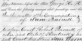 Manumission certificate of Sam Barnett, 3 March 1859 (detail)