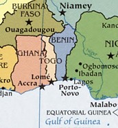 Benin, Africa, map, 2008, detail