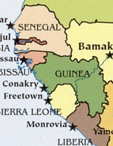 Senegal and Guinea, Africa, map, 2008, detail