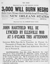 The Crisis, 26 June 1919, front page related on the lynching of John Hartfield in Ellisville, Mississippi