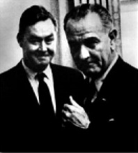 Daniel Patrick Moynihan and President Lyndon Baines Johnson, 1965.