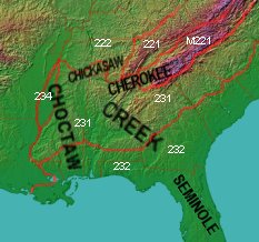 Ecological subregions of tribal lands east of the Mississippi before Removal, ca. 1830