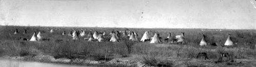 Plains in southwestern Oklahoma near Fort Sill, with Kiowa or Apache camp, c. 1875