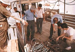 Idle oystermen meet with government officials, Louisiana, 1973