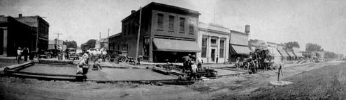 Putting in street pavement at Kerkhoven, Minnesota, 1925