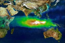 Smoke from Indonesian fires (white) and smog (green/brown), 1997