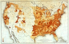 C.S. Sargent, map depicting the proportion of U.S. woodland burned in 1880 (1884)