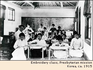 Embroidery class, Presbyterian mission, Korea, ca. 1915